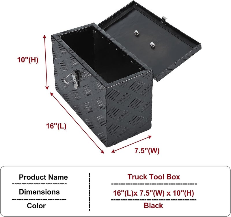 caqeg 16 Inch Heavy-Duty Aluminum Truck Tool Box with Stripe Tread Design – Waterproof, Rustproof Storage Organizer for Pickup Trucks, Trailers, and RVs – Black - Image 2